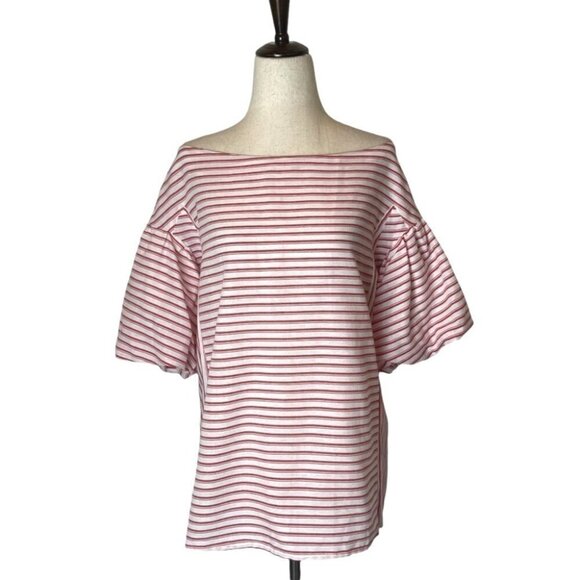 Umgee Red‎ And White Striped Balloon Sleeve Off The Shoulder Blouse Size S - Picture 2 of 10